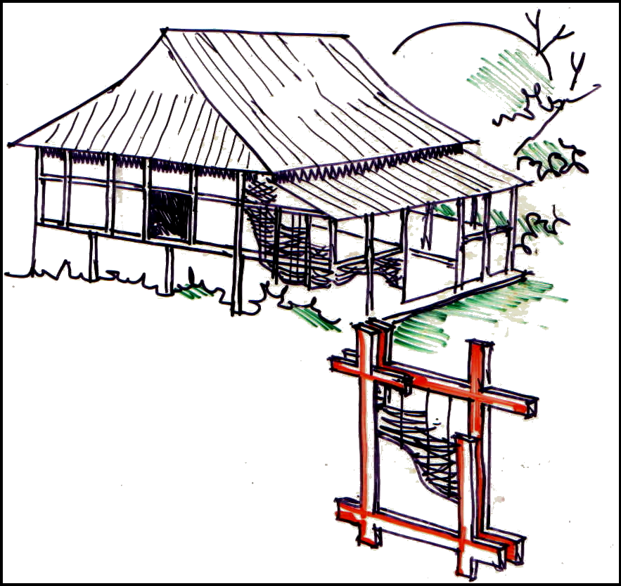 Typical Assam House (Wattle and daub, bamboo lathe infill walls)